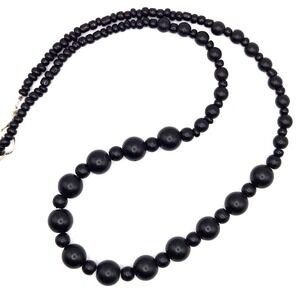 Handmade Matte and‎ Glossy Black Onyx Beaded Necklace 20 Inches